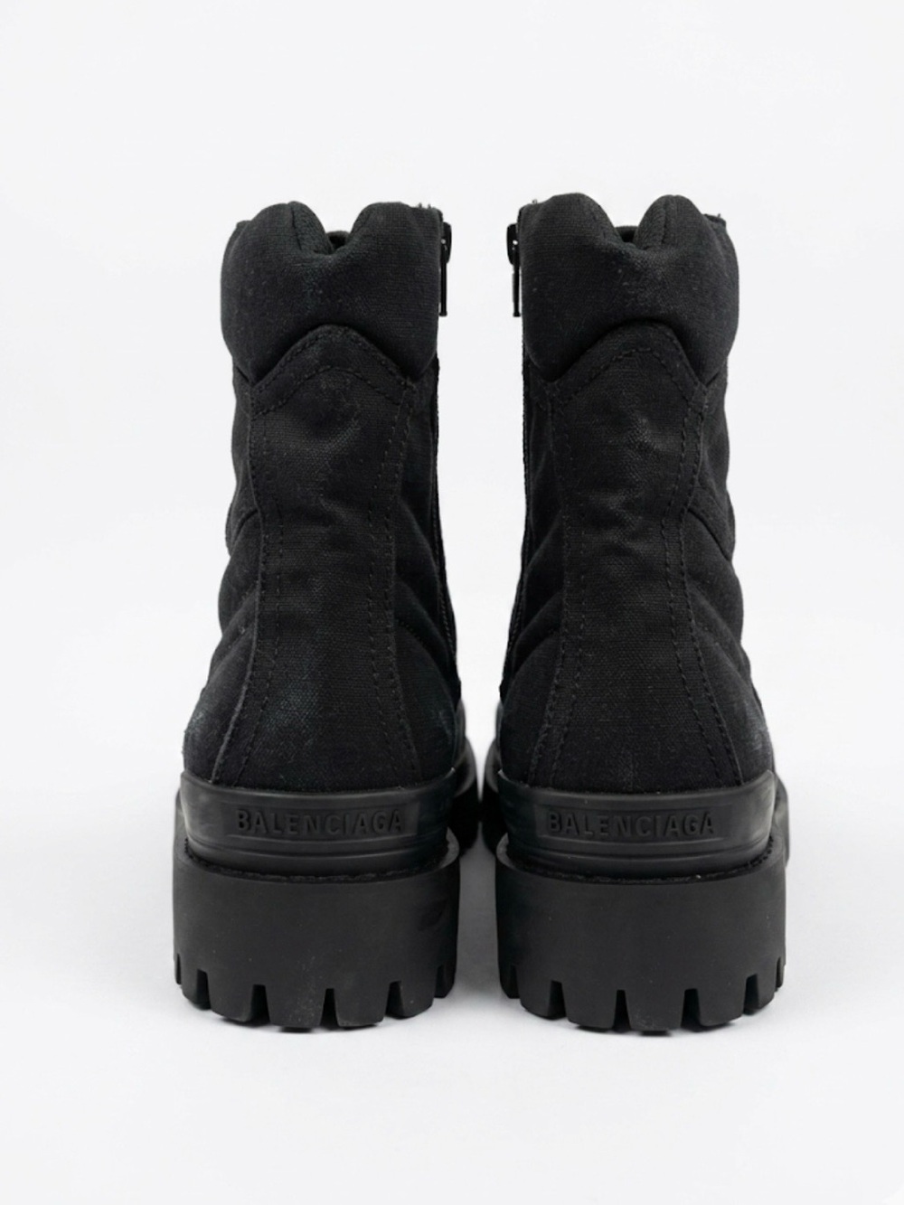 Balenciaga Black Distressed Lug-Sole Military Boots - Picture 3 of 5